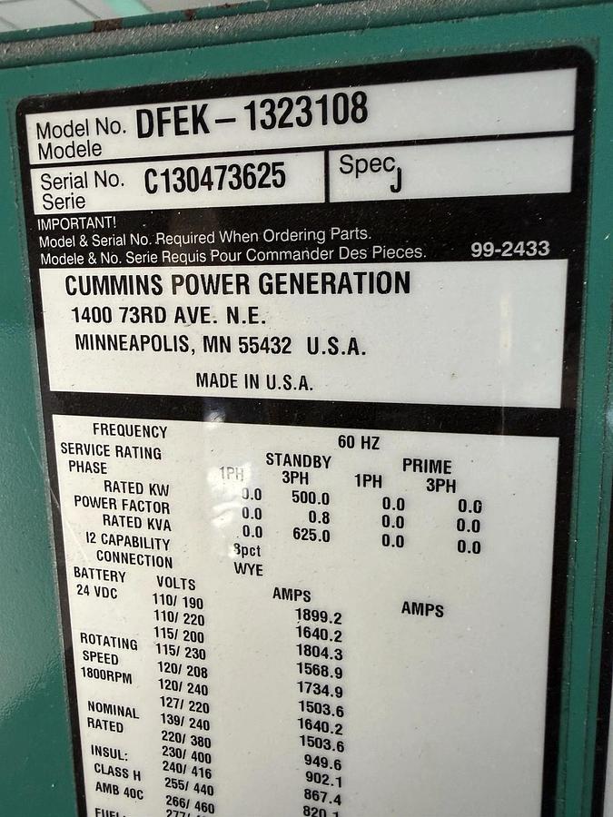 Used Cummins 500kW Generator Tier 2 with DPF