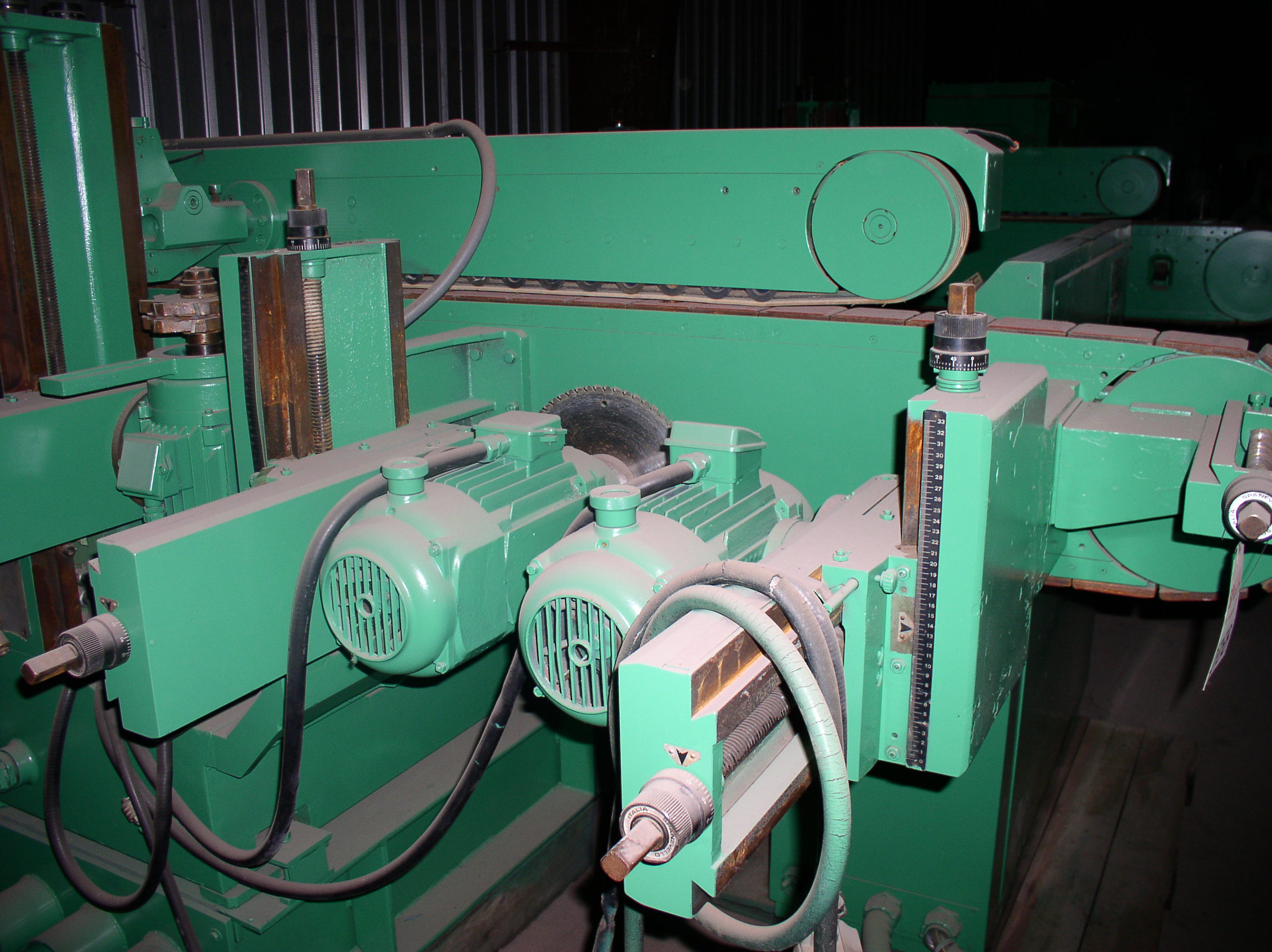 Used 136" SPANEVELLO Double End Tenoner; 6 Heads