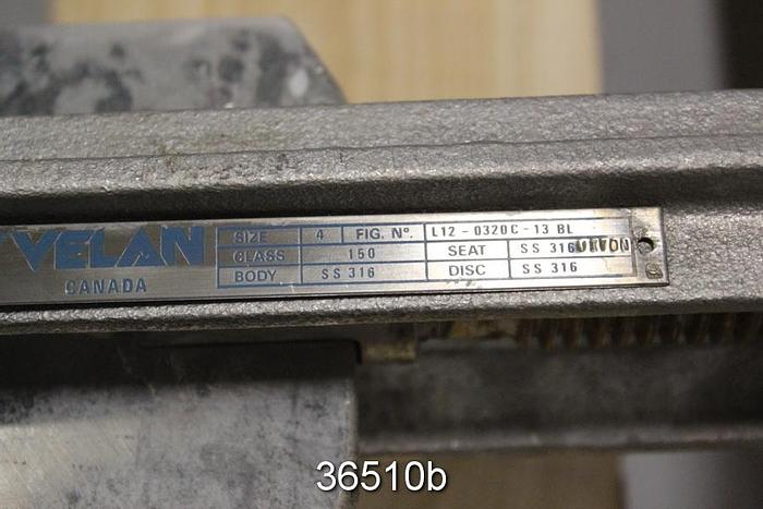 Used Velan 4" Hand Operated Knife Gate Valve, L12-0320C-13BL #36510