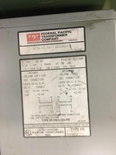 Used 2 Kva Federal Pacific Transformer,