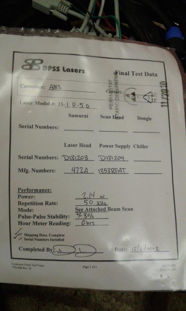 Used AMS Technologies DPSS Laser systems Model 3515-50