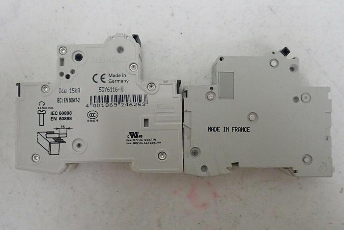 Used Lot of 2 Circuit Breakers: Merlin Gerin multi9 C60HB B4 & Siemens 5SY61 MCB D16