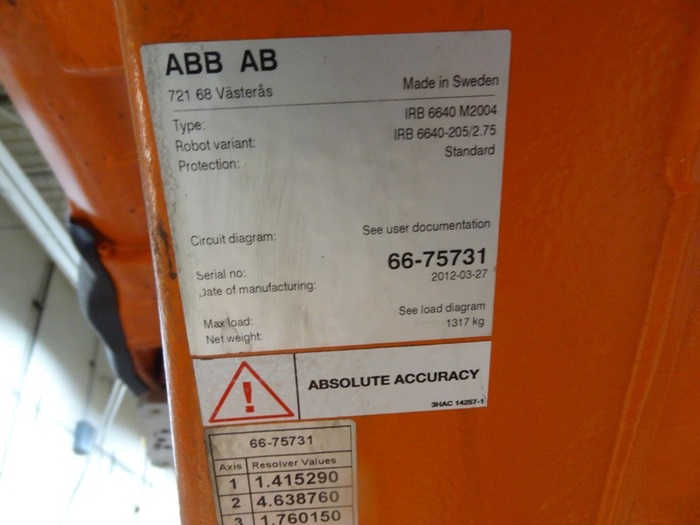Used ABB IRB 6640 6 AXIS CNC ROBOT 205KG X 2.75 REACH IRC5
