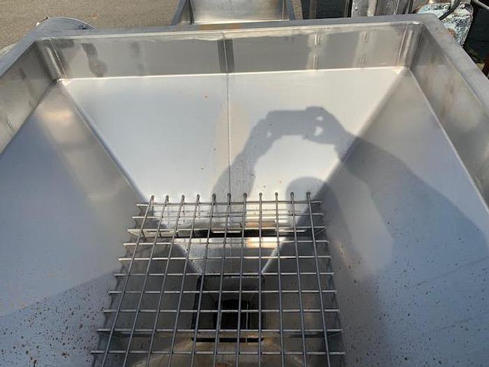 Used Stainless Steel Metering Hopper Feeding a Cornell 4" Hydro Food Pump