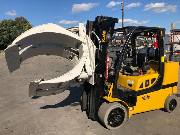 12,000 POUND YALE ROLL CLAMP TRUCK MODEL GLC120VXPRS W/ 72" CL...