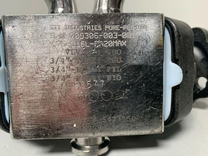 Used ITT Pure-Flo .75-316L-RA20MAX Diaphragm Valve, 2 Valves w/ 3/4" Sanitary Fitting