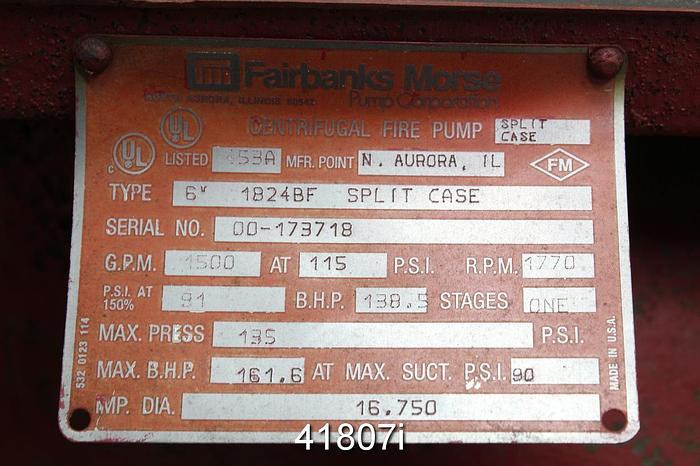 Unused Fairbanks 6" 1824BF Split Case Pump, 7-Vane 16.75" Brass Impeller #41807