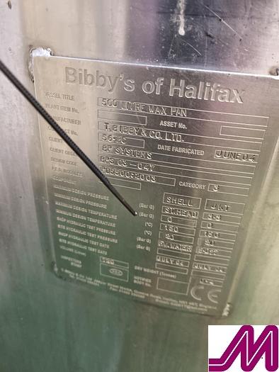 Used 2004 Bibby's 500 Litre Stainless Steel Jacketed Mix Tank