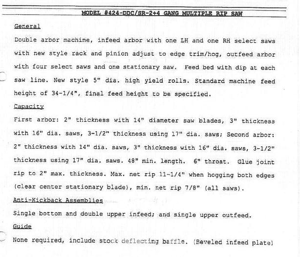 Used 2002 Mereen Johnson 424-DC-2+4 Gang Rip Saw