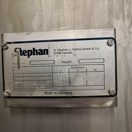 Used 1996 Stephan 500l Liquid mixing plant