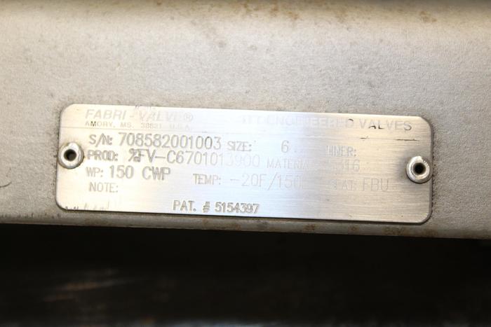 Used Fabri-Valve 6" Hand Operated Knife Gate Valve #43983