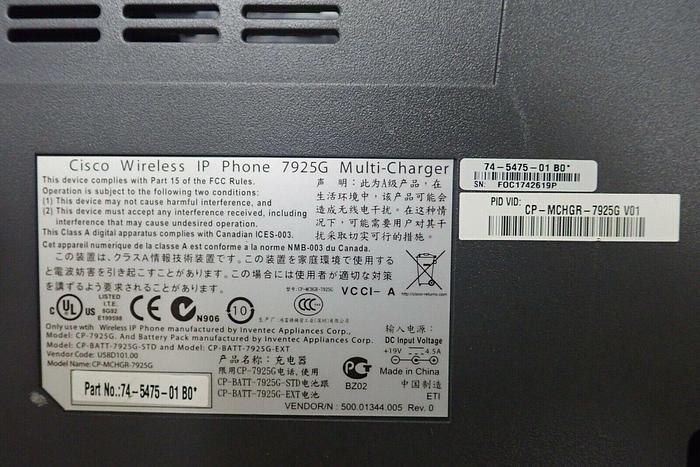 Used Cisco 74-5475-01 B0 Unified Wireless IP Phone 7925G Multi-Charger