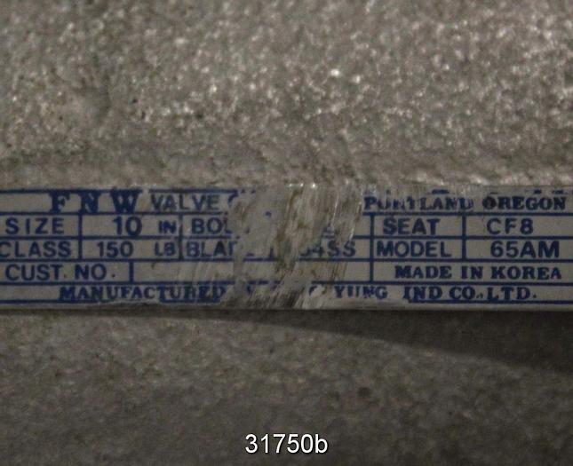 Used FNW 10" Hand Operated Knife Gate Valve #31750