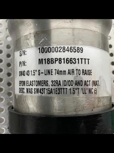 Used SPX M18BP816631TTT SW4D 1.5" S-LINE 74mm SS Valve w/ 1 1/2" Sanitary Fittings