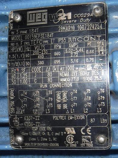 Used WEG W21 SEVERE DUTY ELECTRIC MOTOR
