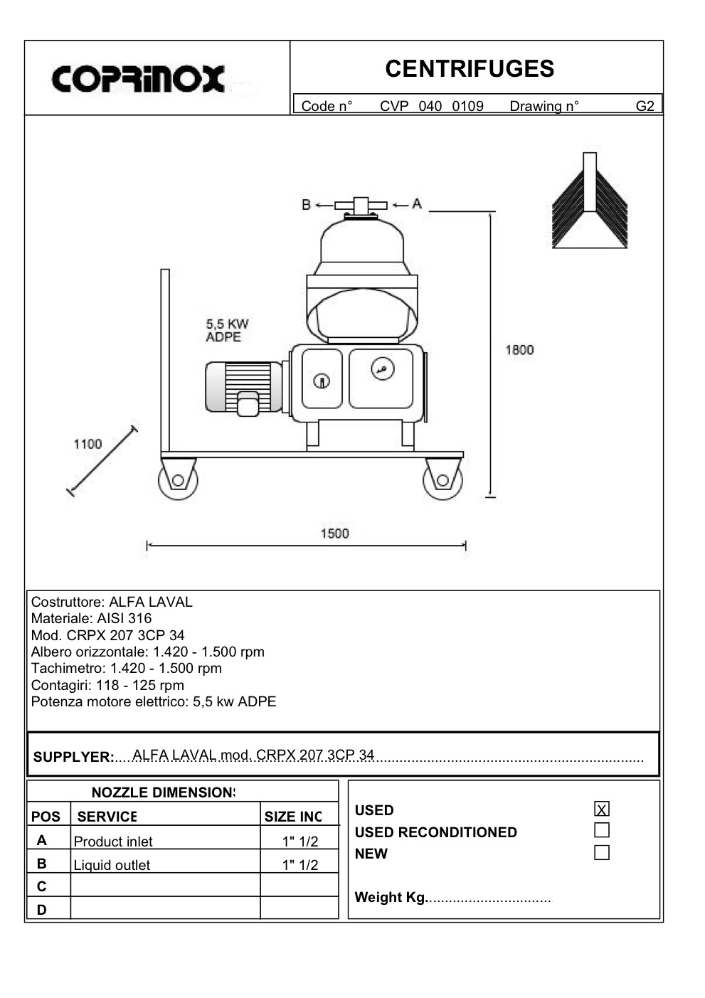 Usato Centrifuga a dischi Alfa Laval CRPX