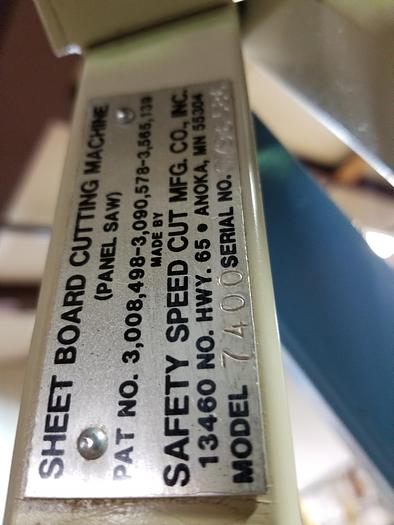 Used Safety Speed 7400 Vertical Panel Saw, 3HP,  230V 3PH, 2007