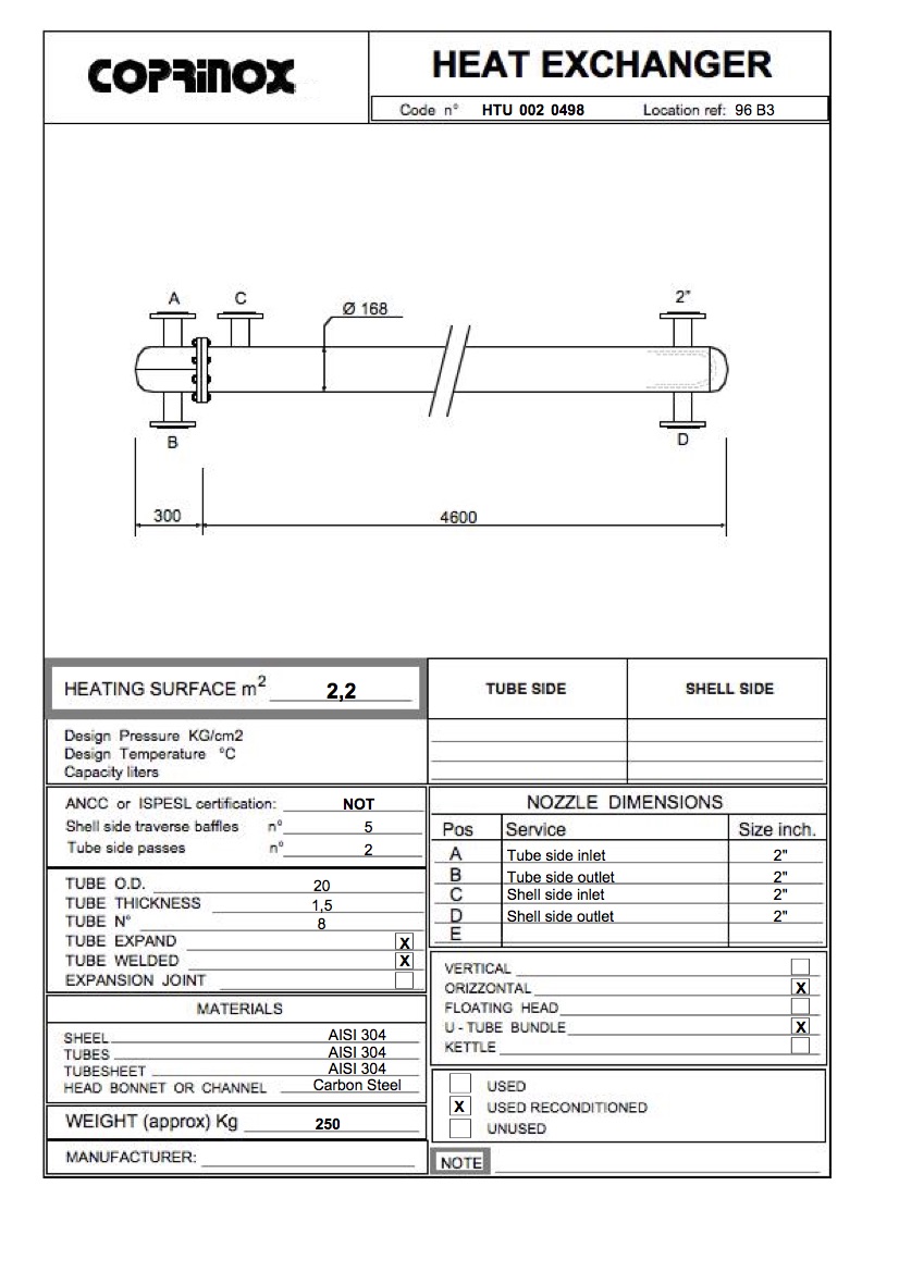 Usato Scambiatore di calore  da 2,2 metri quadrati
