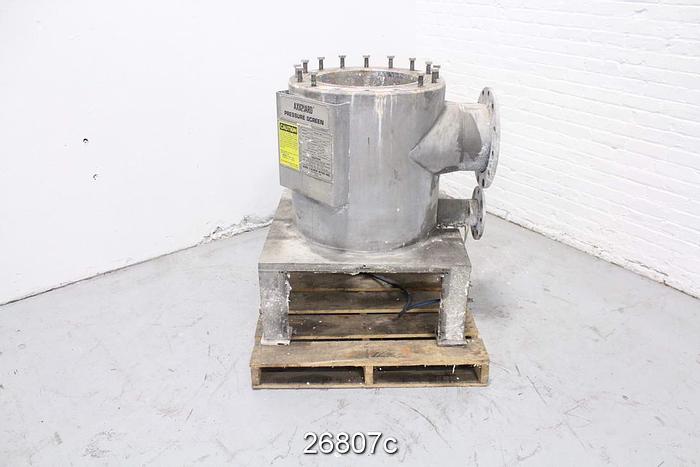 Used Bird Escher Wyss AXIGUARD 3 Axiguard Bird Escher Wyss Cs3 Thick Stock Pressure Screen Housing, 316 Stainless Steel.  Basket Has 0.006" Slots, 2.19% Open Area. #26807