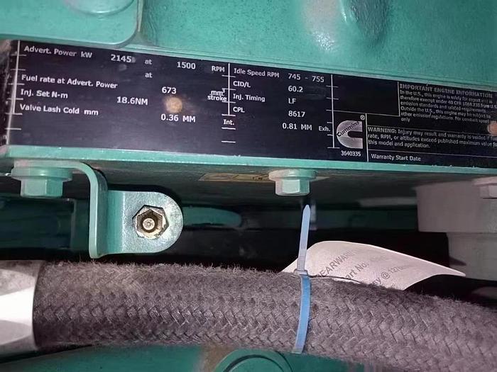 Used Cummins generator very low hours with Stamford alternator