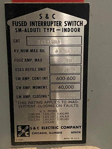 Used S & C 34510R4 FUSED INTERUPTER SWITCH