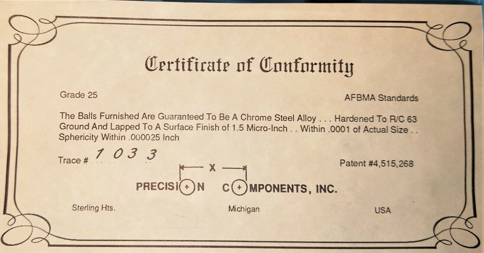 New open box Precision Components Grade 25 Steel Ball Bearings