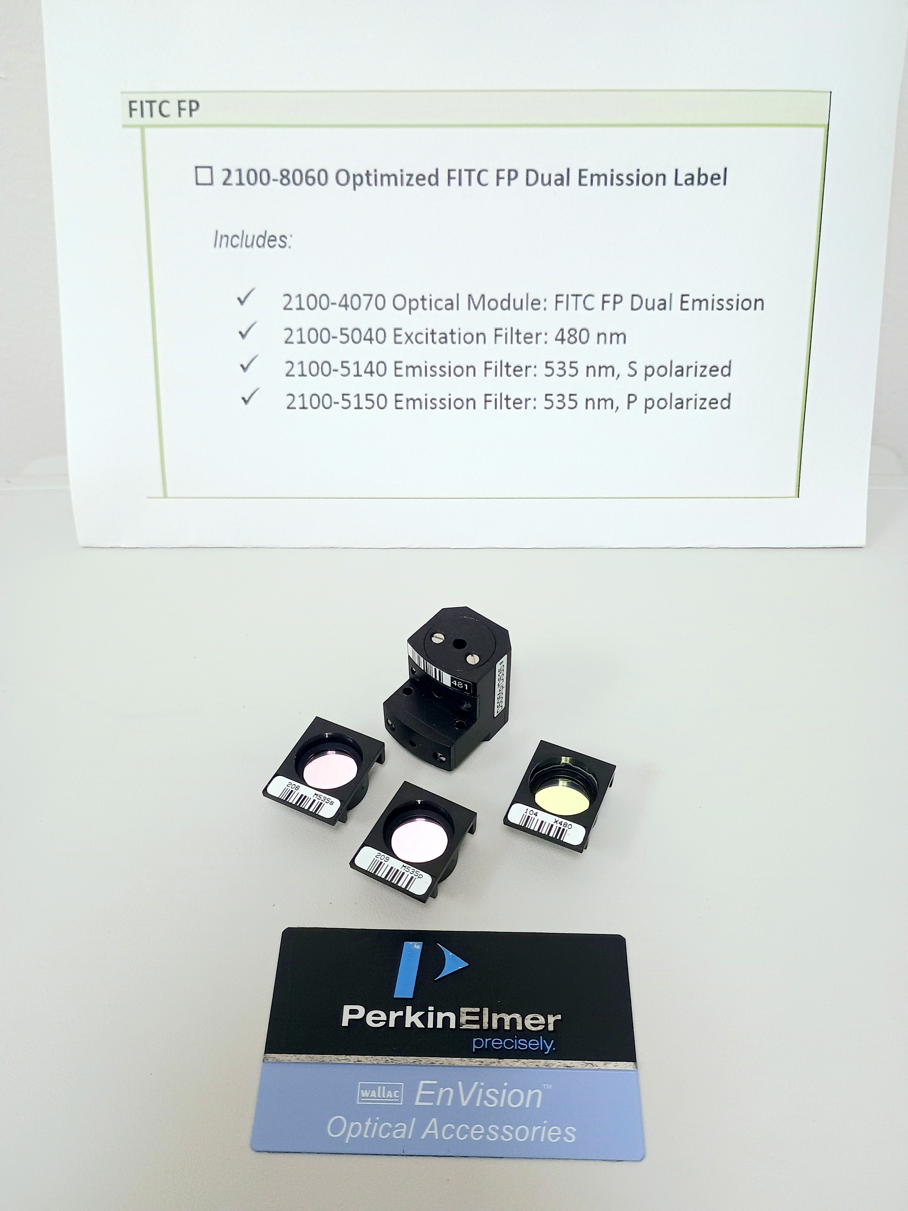 Used Perkin Elmer / Revvity FITC FP Dual Filter Set #2100-8060
