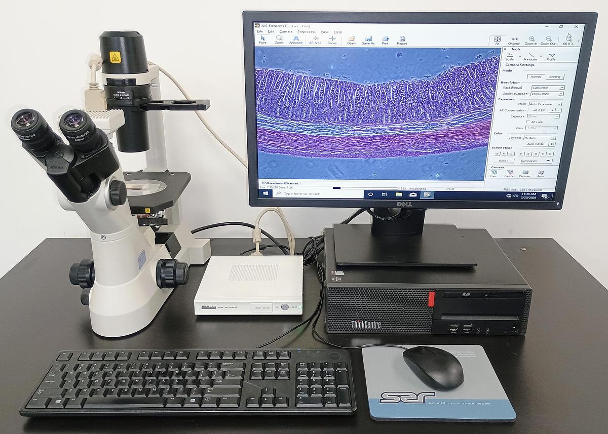 Refurbished Nikon Eclipse TS100 Inverted Phase Contrast Microscope - Trino w/ Nikon DS-Fi1 Camera