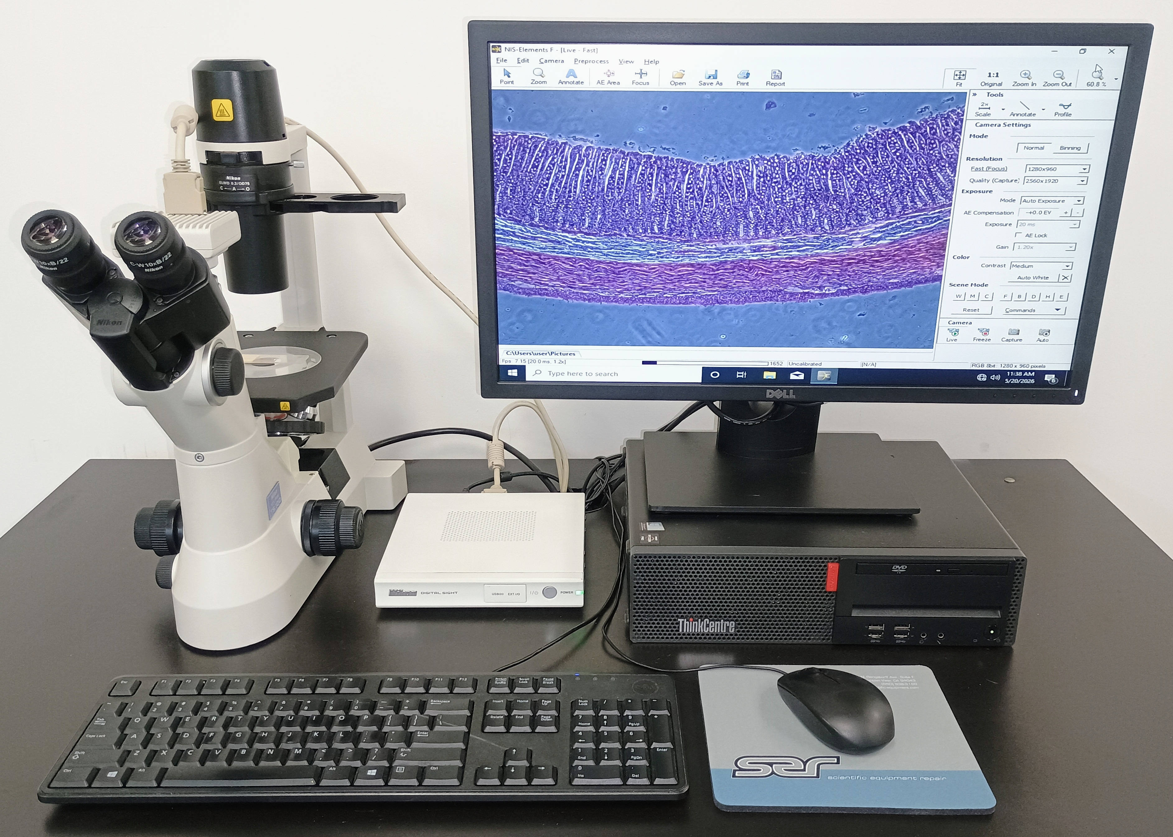 Refurbished Nikon Eclipse TS100 Inverted Phase Contrast Microscope - Trino w/ Nikon DS-Fi1 Camera