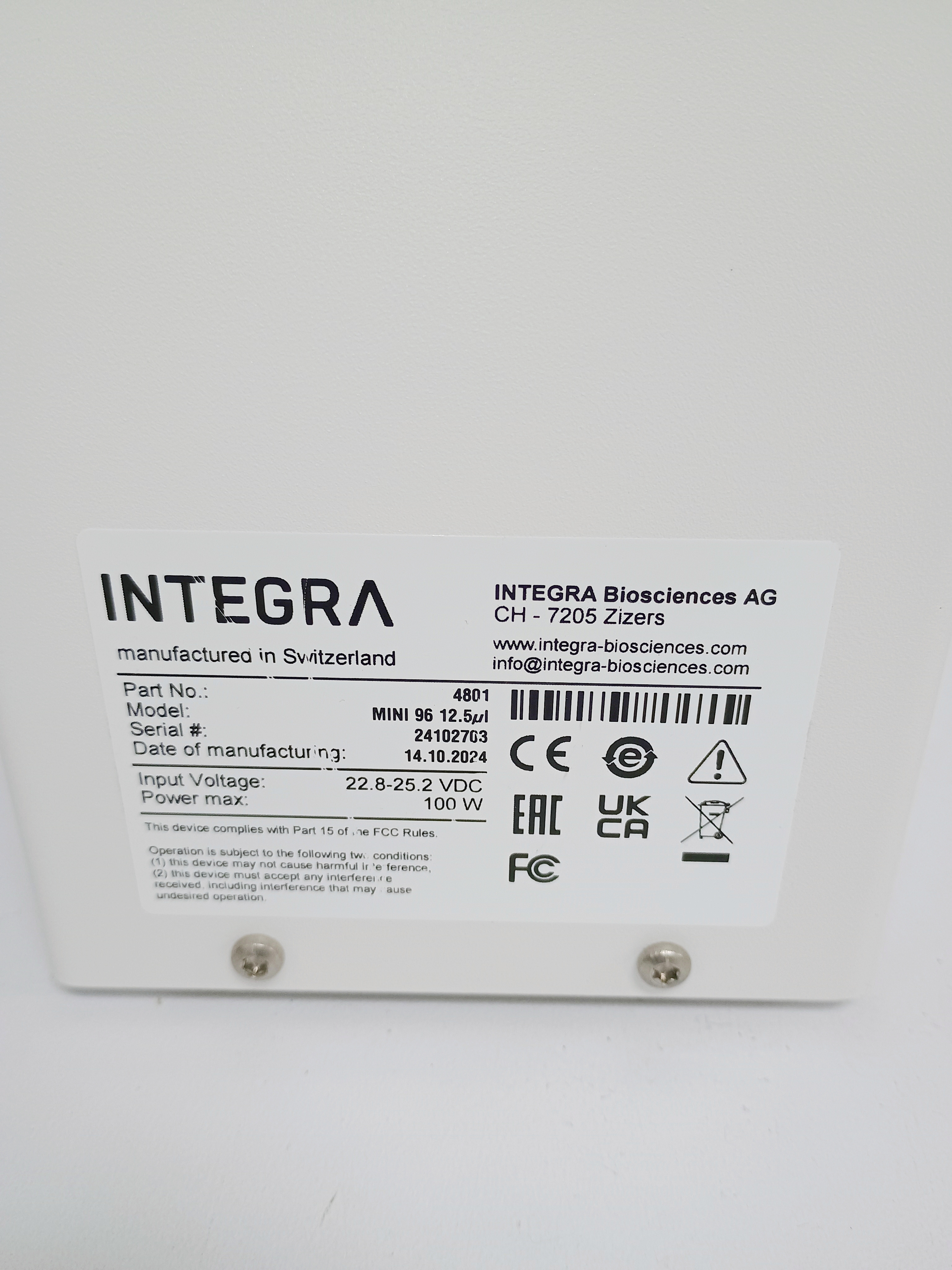 Used Integra Biosciences MINI 96 Automated Pipettor 12.5µL