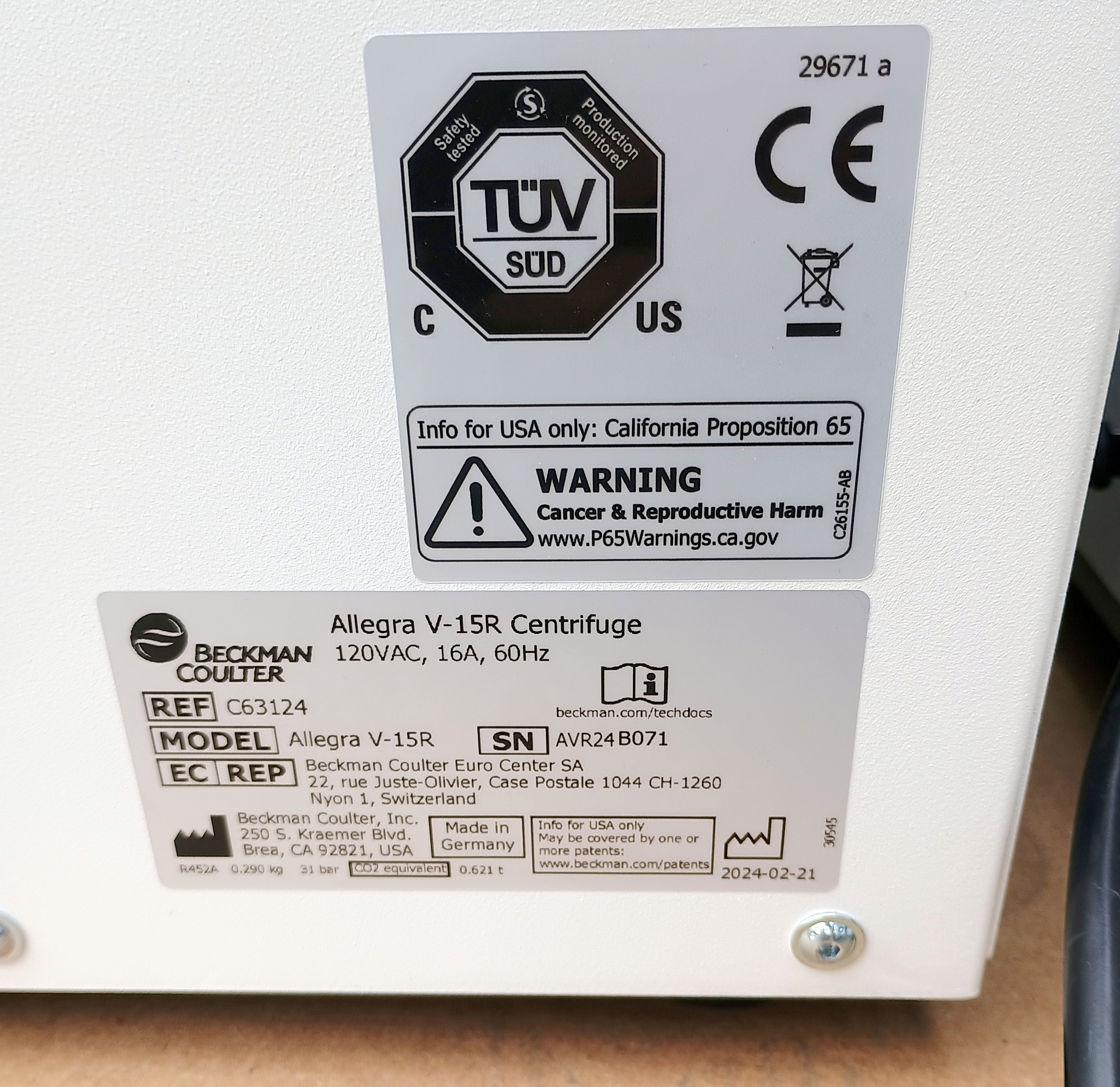 Refurbished Beckman Allegra V-15R Refrigerated Benchtop Centrifuge w/ VS 4.750 Rotor