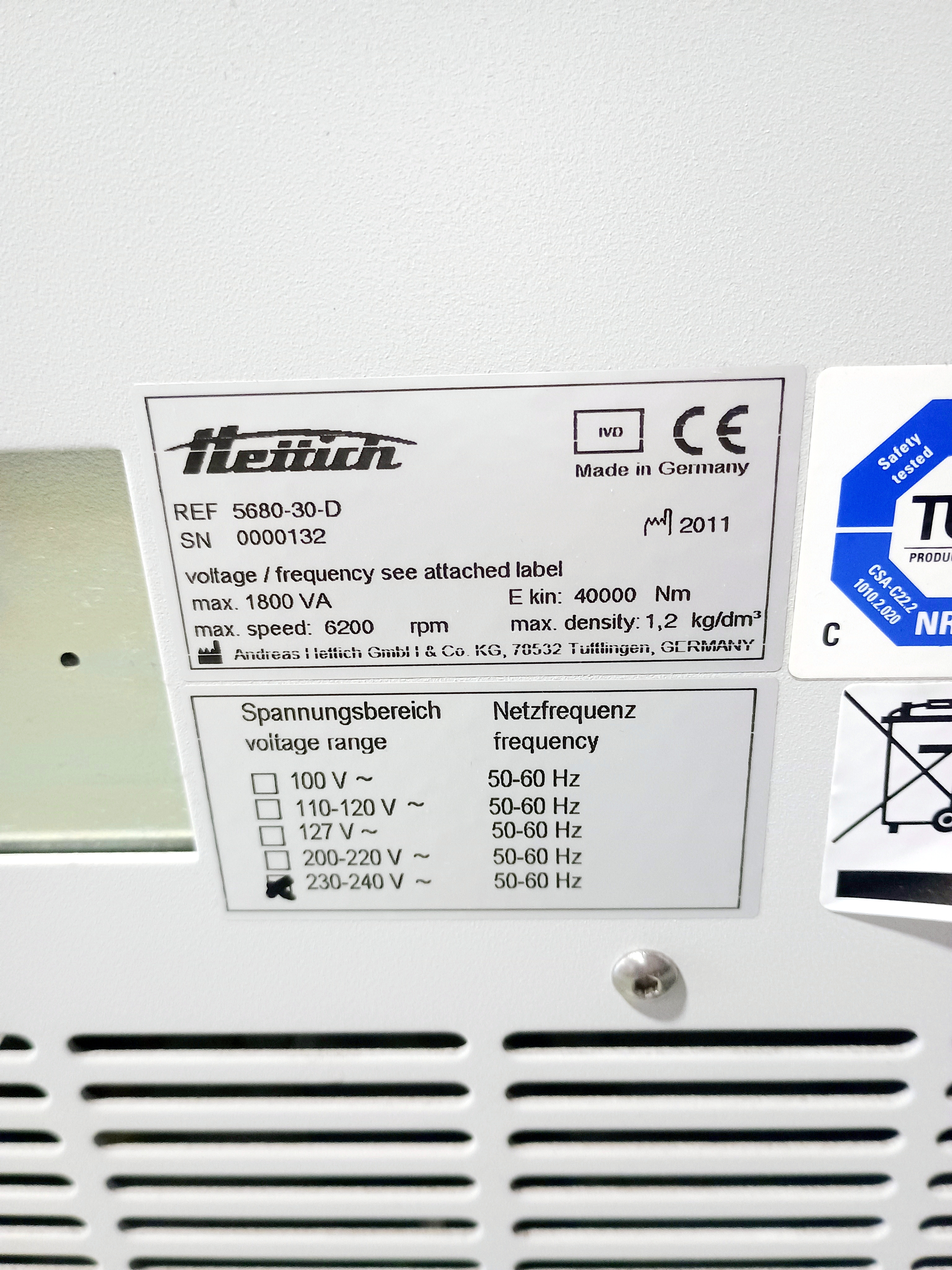 Refurbished Hettich Rotanta 460 5680-30-D Automated Centrifuge