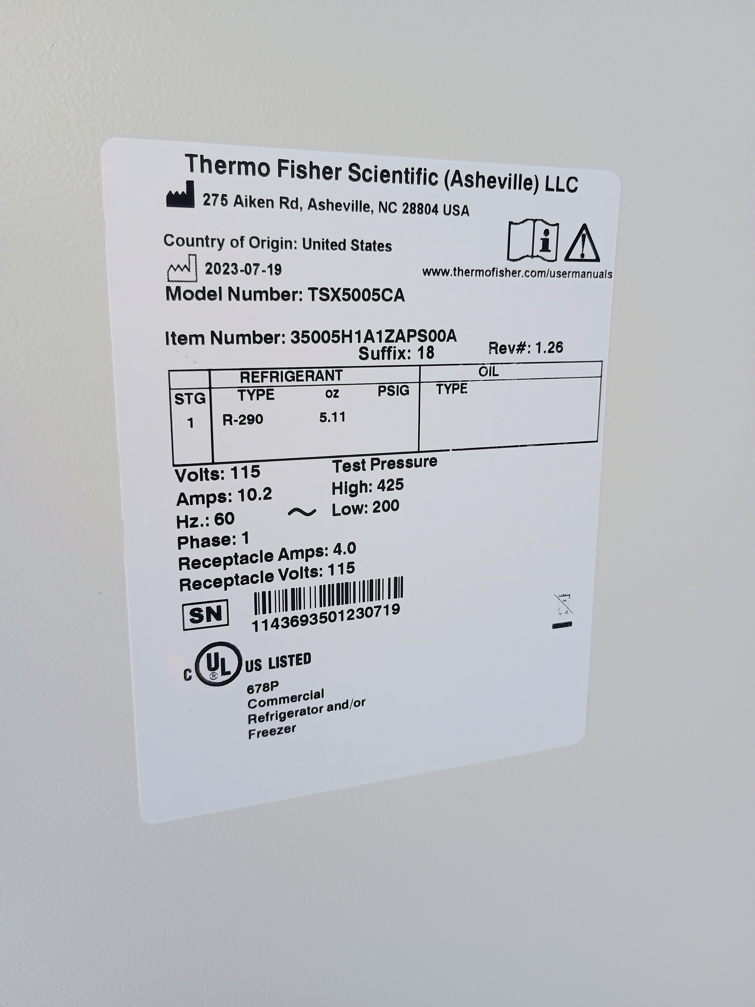 Refurbished Thermo TSX5005CA Laboratory Refrigerator