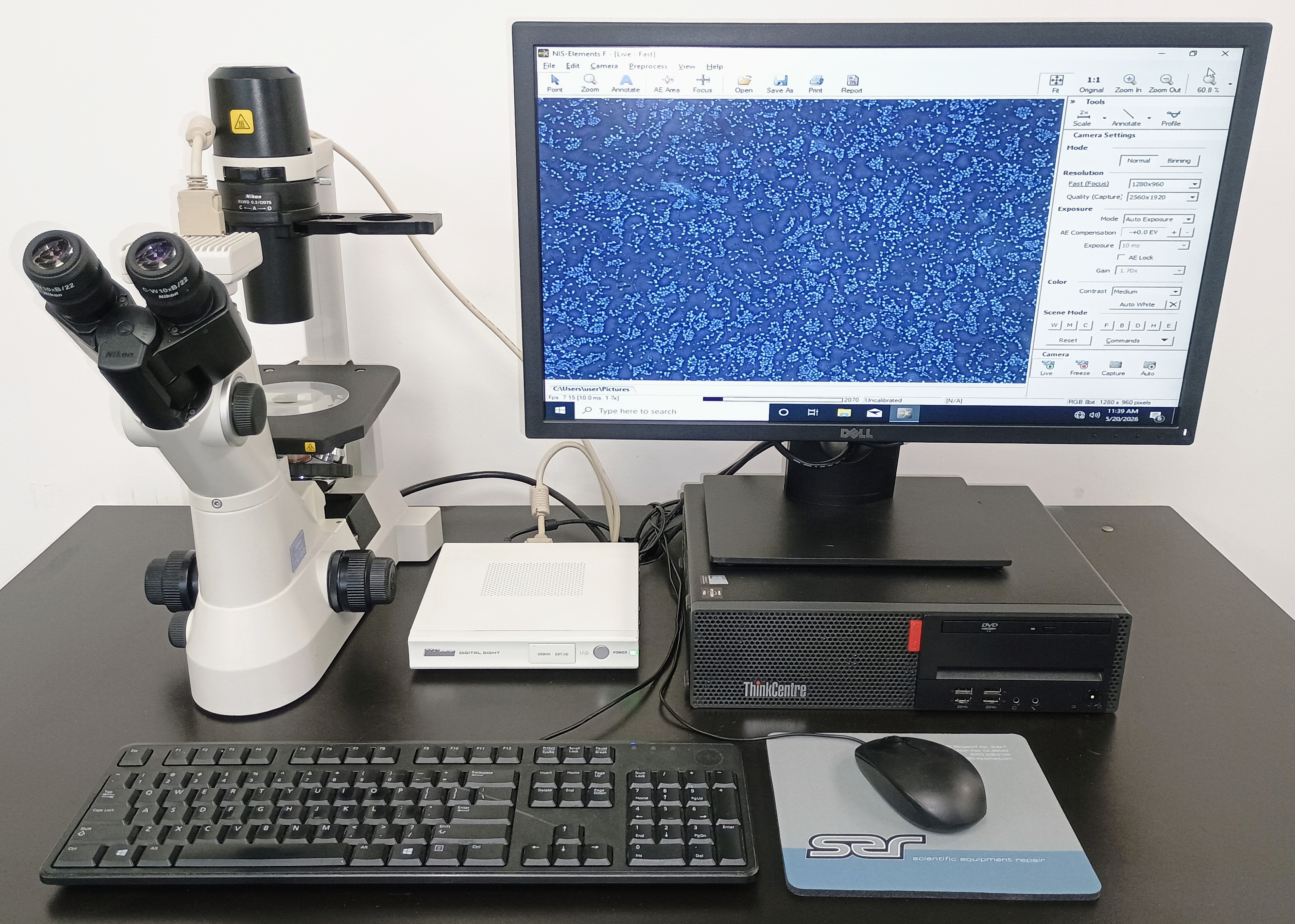 Refurbished Nikon Eclipse TS100 Inverted Phase Contrast Microscope - Trino w/ Nikon DS-Fi1 Camera
