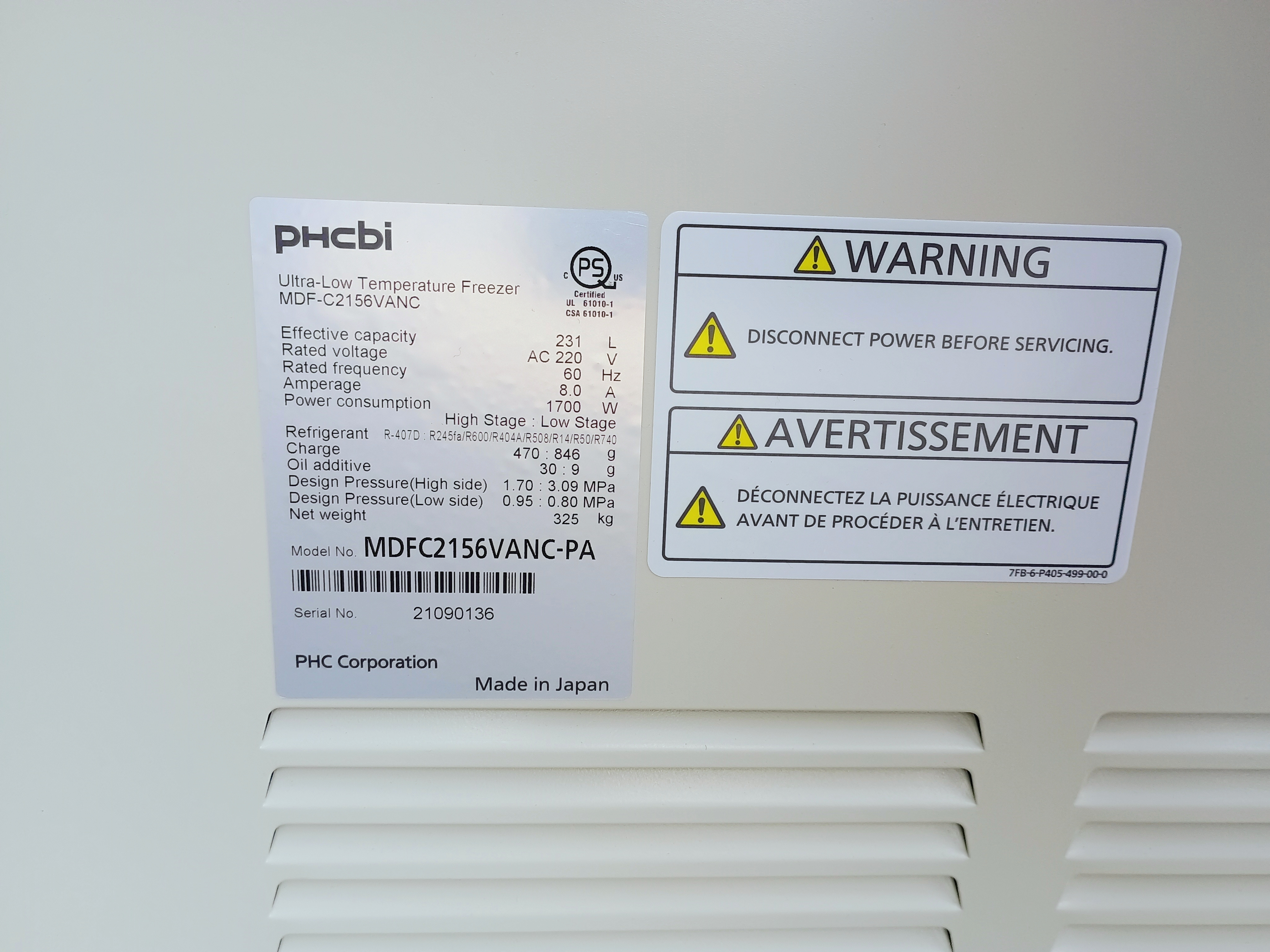 Used PHCbi MDF-C2156VANC-PA -150ºC Cryogenic Chest Freezer