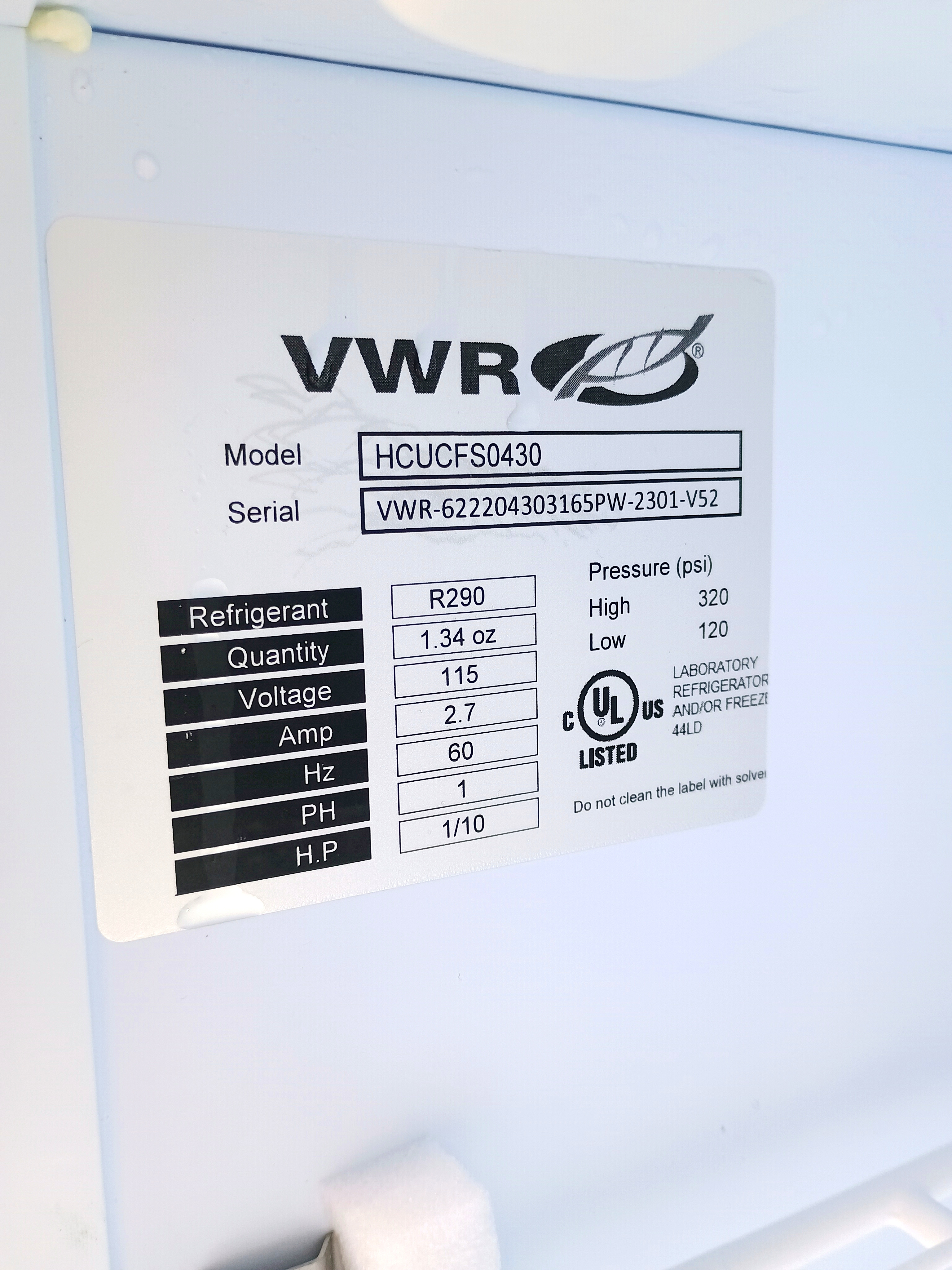 Refurbished VWR HCUCFS0430 Undercounter -30ºC Freezer
