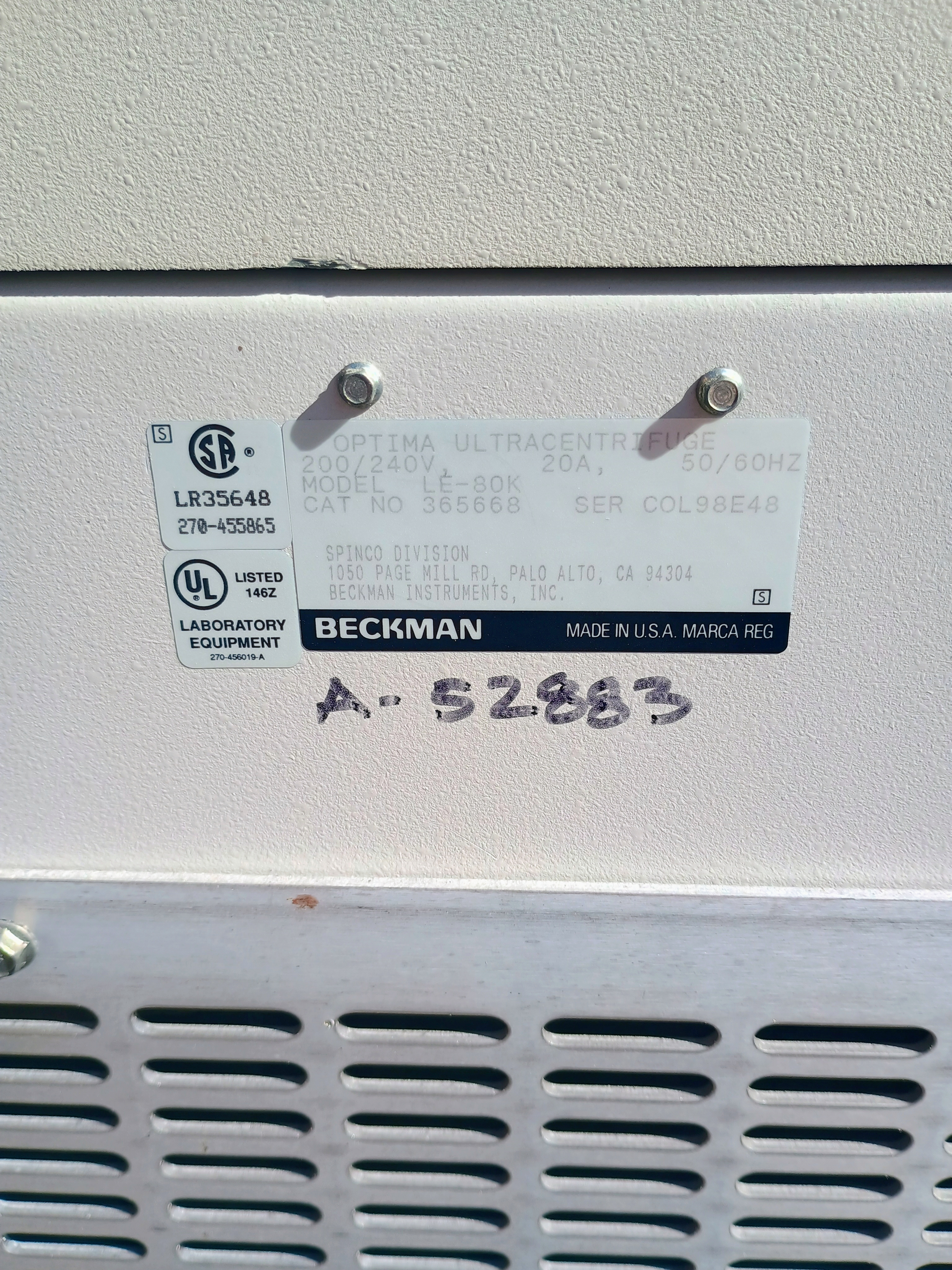 Refurbished Beckman Optima LE-80K Floor Model Ultracentrifuge