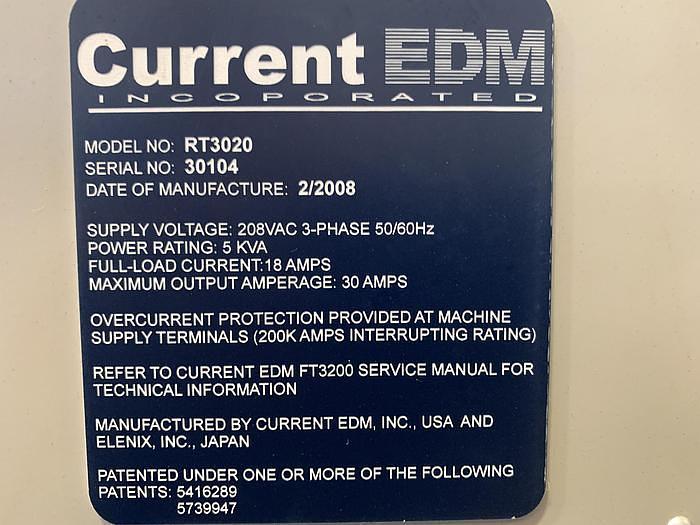 Used CURRENT  RT3020 HOLE POPPER EDM NEW 2008 SUPER CLEAN