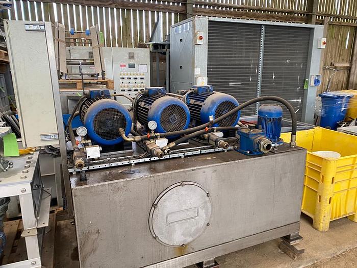 Used Stein SMCD pre-coater and SFL 412 breading applicator machine with Hydraulic Power Pack