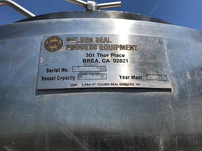 350 Gal Golden Seal Process Co Stainless Steel Tank