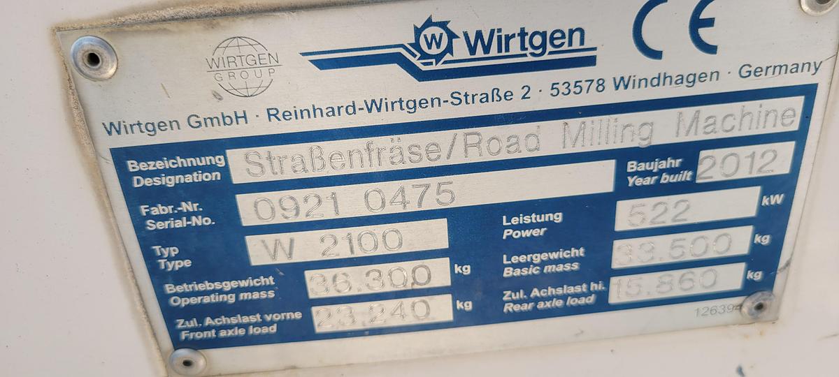 Used 2012 WIrtgen W2100