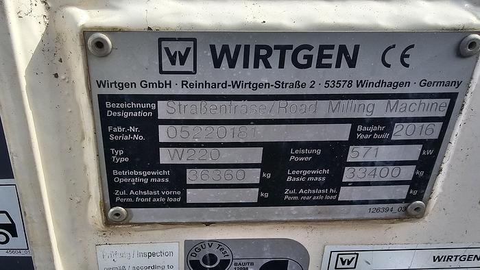 Used 2016 Wirtgen W220