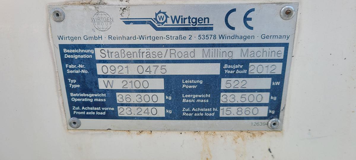 Used 2012 WIrtgen W2100