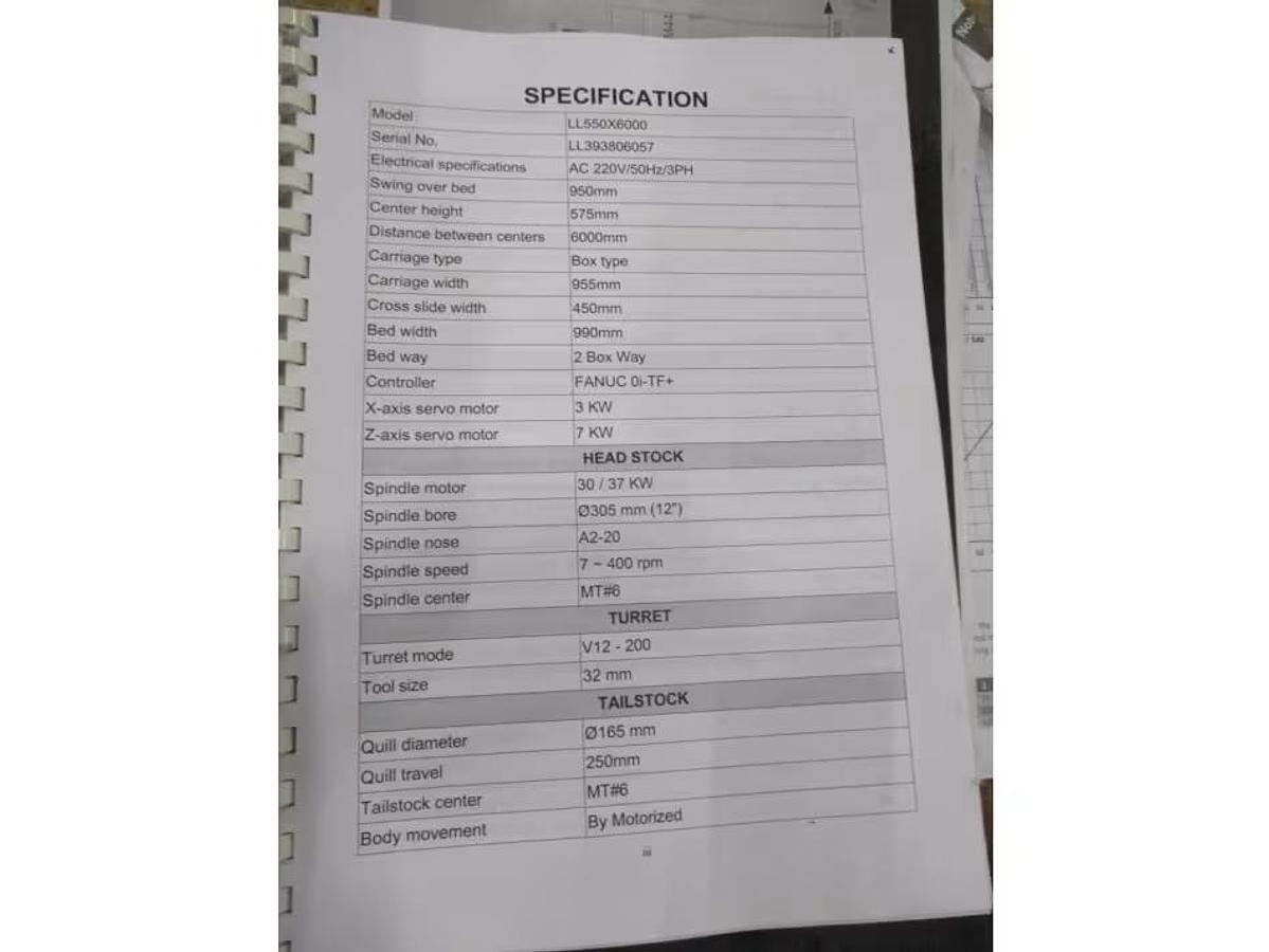 Used L&L Machinery AXES & STATUS TUSCAN LL550 x 6000 CNC Heavy Duty Lathe