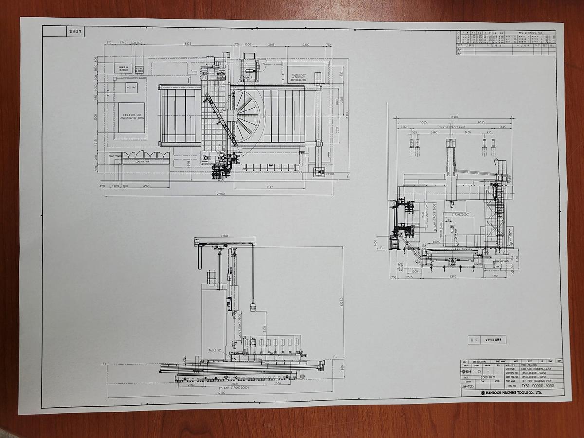 Used Hankook VTC 5060Y CNC Double Column Vertical Boring & Turning Machine with Y-Axis Traveling Table, Live Spindle, C-Axis