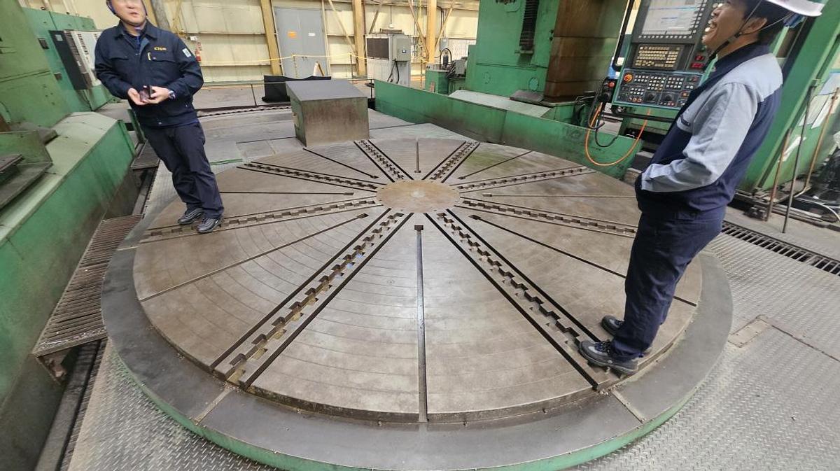 Used Hankook VTC 5060Y CNC Double Column Vertical Boring & Turning Machine with Y-Axis Traveling Table, Live Spindle, C-Axis