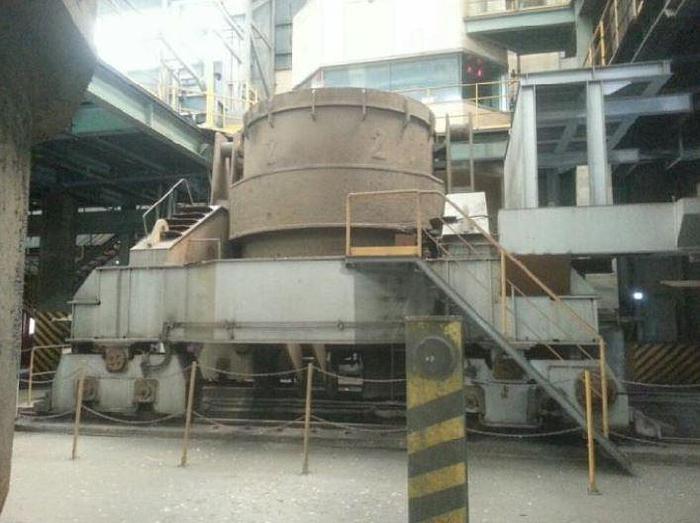 Used Inteco 150 Ton Ladle Furnace with Moving Rail Car, Dust Collection, Auto Input system