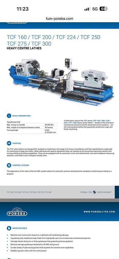 Used Poreba TCF 160 x 6000 CNC Three Slides Horizontal Lathe