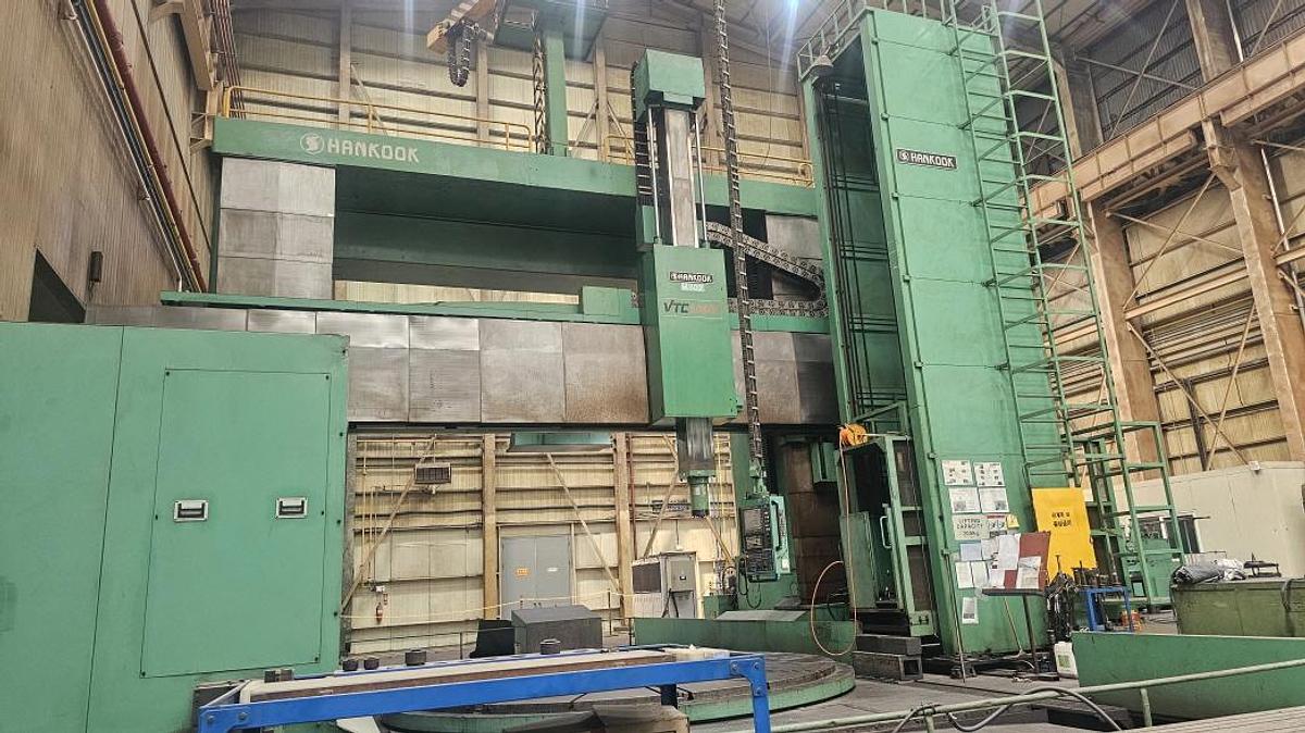 Used Hankook VTC 5060Y CNC Double Column Vertical Boring & Turning Machine with Y-Axis Traveling Table, Live Spindle, C-Axis