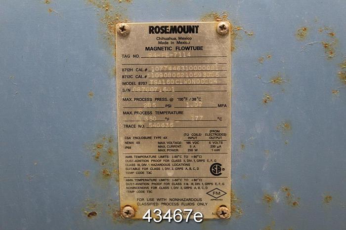 Used Rosemount 16" 8707 TSA160C1W0N0D2Q4 Magnetic Flow Tube #43467